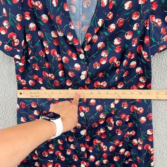 J. Peterman Dress Retro Cherry Print Button Front Collared Pockets NWOT Medium - Picture 6 of 13